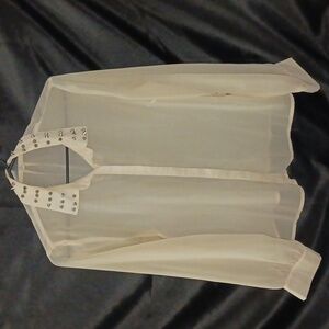 Spiked collar sheer blouse sz med